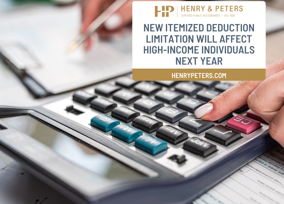 New itemized deduction limitation will affect high-income individuals next year