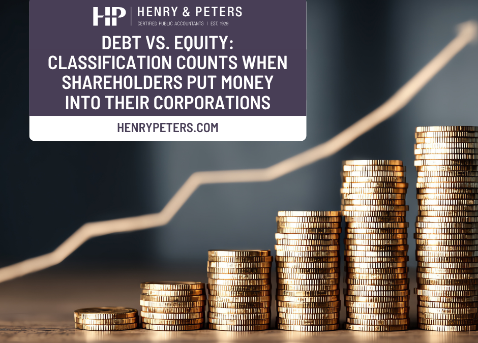 Debt vs. equity: Classification counts when shareholders put money into their corporations