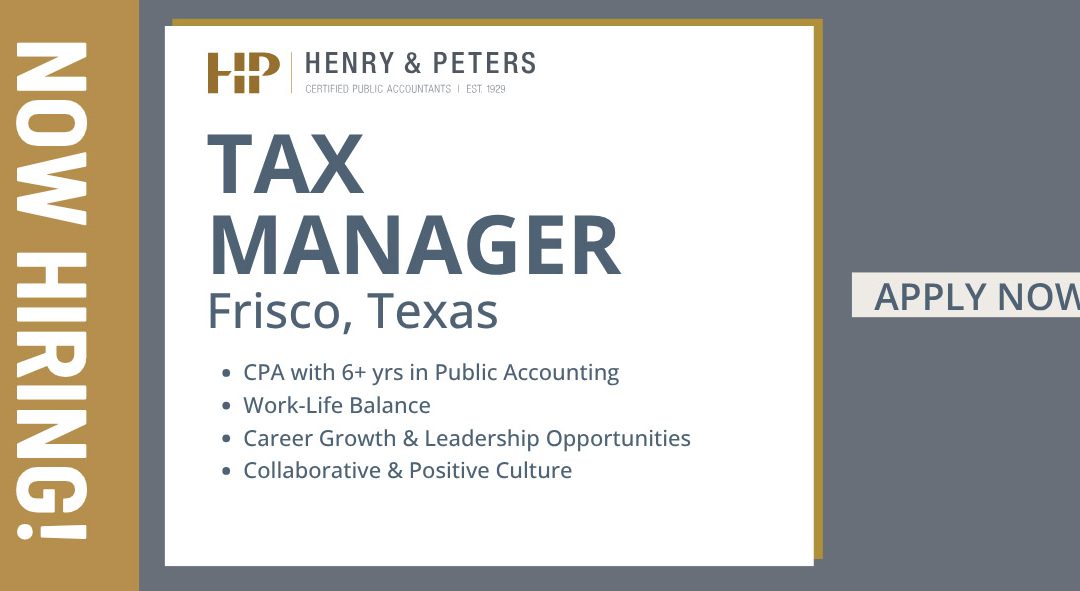 Now Hiring: Tax Manager